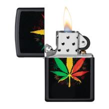 Zippo aansteker Rasta Cannabis Design open