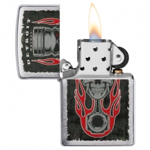 Zippo aansteker Piston Skull Flame open