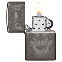 Zippo aansteker Wolf open
