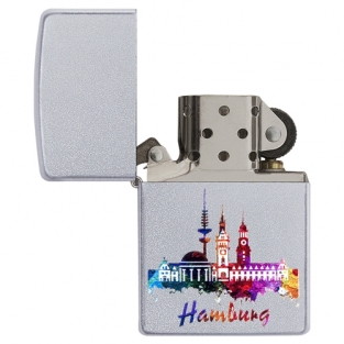 Zippo aansteker Hamburg watercolor open