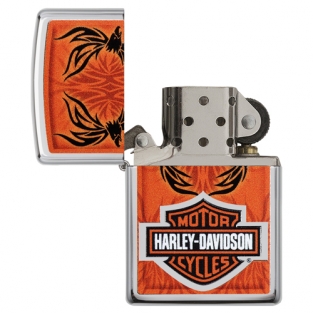 Zippo aansteker Harley-Davidson Orange Tribal open