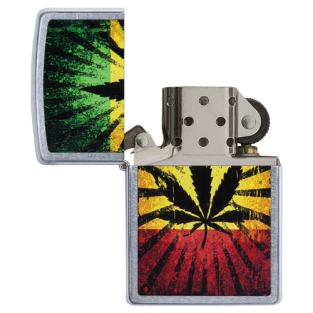 Zippo aansteker Rastafari Leaf open