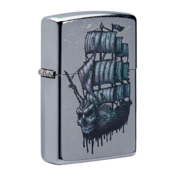 Zippo aansteker Pirate ship skull tattoo Schuin