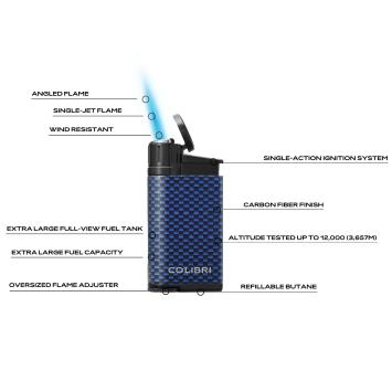 Colibri Aansteker Evo Carbon Fiber Single Jet Flame Blue Details