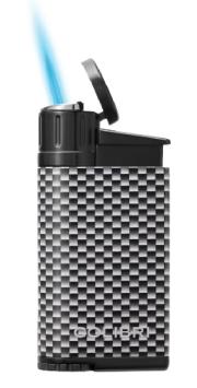 Colibri Aansteker Evo Carbon Fiber Single Jet Flame White Silver Vlam