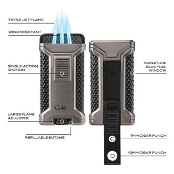 Colibri aansteker triple flame Ascari zwart-gunmetal details