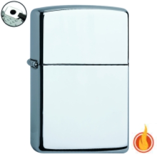 Regular chroom high polish Zippo gasaansteker met vuursteen