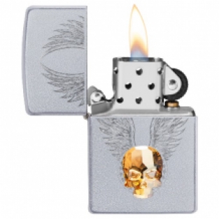 Zippo aansteker Gold Skull open