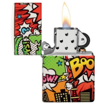 Zippo aansteker Pop Art City Design open met vlam