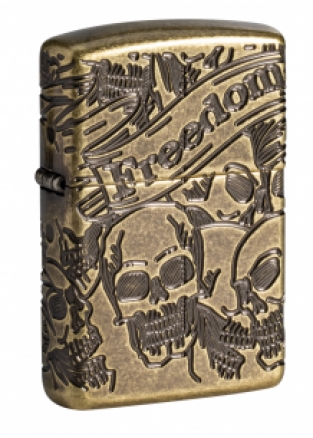 Zippo aansteker Skull Armor Case Brass Antique voorzijde