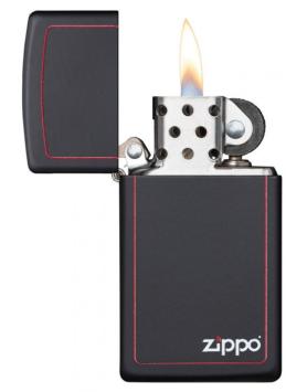 Zippo aansteker Slim Black Matte Zippo Border open met vlam