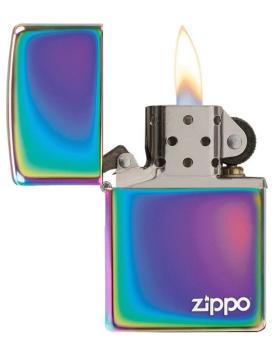 Zippo aansteker Spectrum with logo open met vlam 