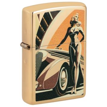 Zippo aansteker Vintage Car and Woman Design