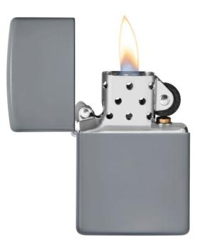 Zippo aansteker Regular Flat Grey open met vlam