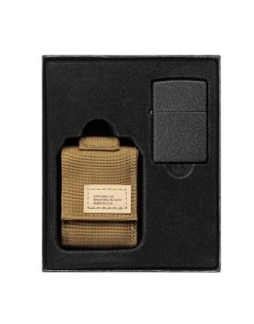 Zippo aansteker regular black crackle geschenkset met Molle tasje